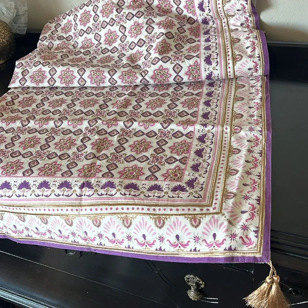 Pottery Barn Purple Table Throw w/ Gold embroidered